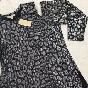 Michael Kors Black and Silver Metallic Animal Print Top